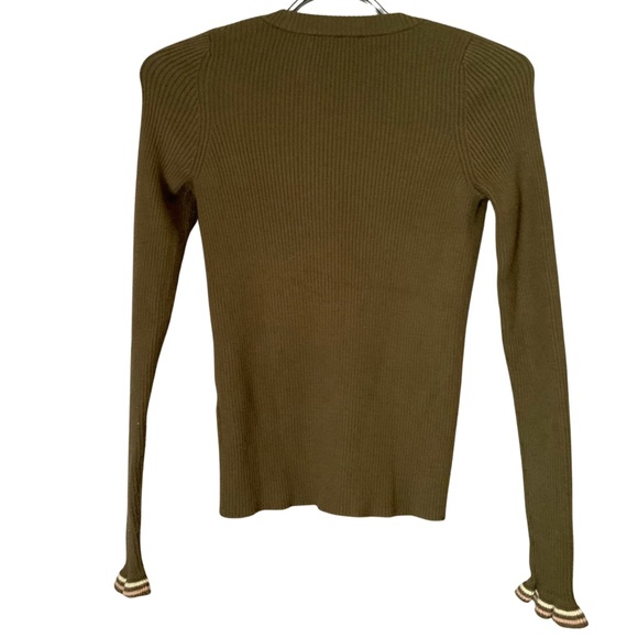 Madewell Olive Green Ribbed Henley Sweater Long Sleeve Button Front Knit Top - Picture 4 of 7